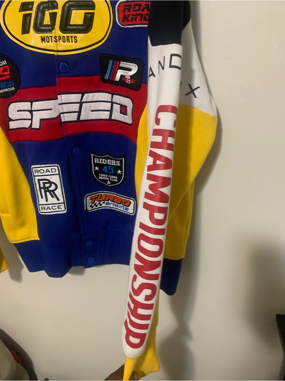 Kids Colorblock Racing Jacket with Speed Patches - Blue/Yellow/Red - Picture 6 of 6